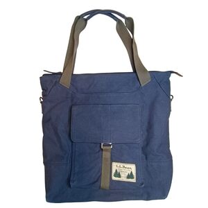 L.L. Bean Vintage Blue Canvas Tote Bag With Tartan Inner Lining